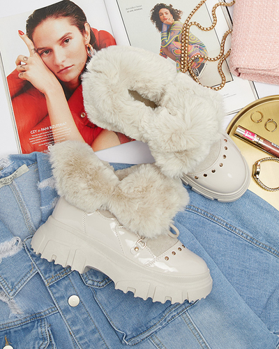 Bottes de neige beige à lacets pour femmes Fentes- Footwear