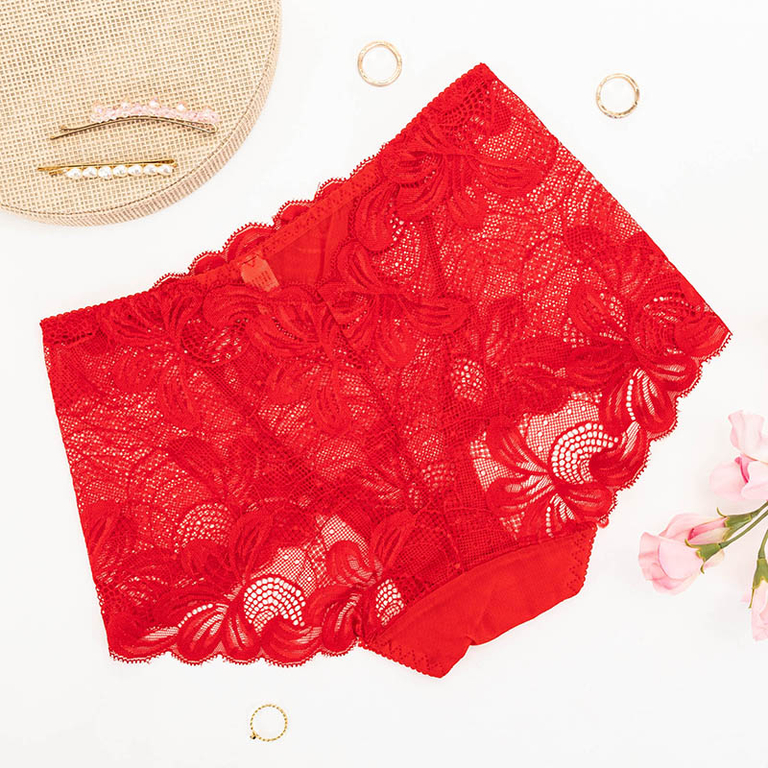 Culotte en dentelle rouge GRANDE TAILLE pour femme - Sous-vêtement