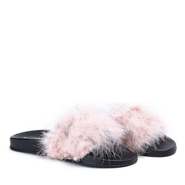 Różowo- czarne klapki z futerkiem Beana - Obuwie