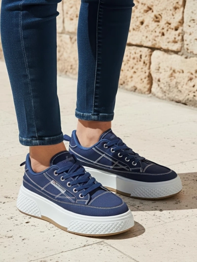 Baskets Callista pour femmes à plateforme, tissu bleu marine, printemps-été