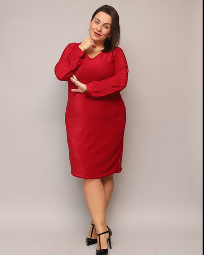 Royalfashion Robe femme pailletée avant le genou en rouge PLUS SIZE