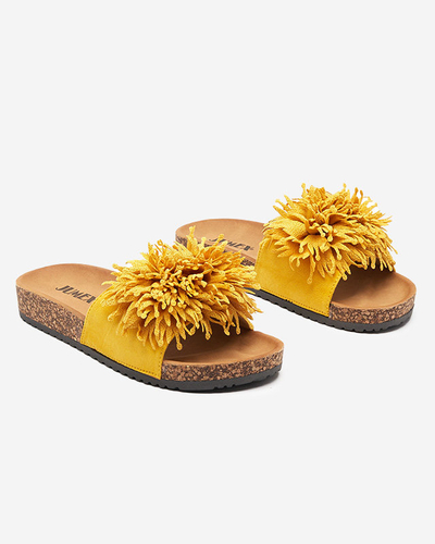 Pantoufles pour femmes avec un ornement en tissu jaune Ailli- Footwear