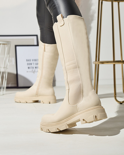 Bottes mi-mollets pour femmes crème Vebissa- Footwear