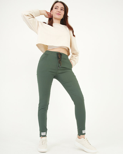 Pantalon en tissu pour femme vert foncé avec patchs - Vêtements