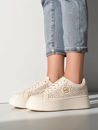 Aurelia Sneakers Plateforme Beige Royalfashion Cuir Écologique