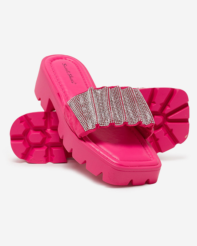 OUTLET Chaussons femme rose foncé avec zircons cubiques Emkoy- Footwear