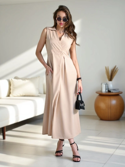 Robe sans manches Royalfashion pour femmes avec un col enrobé Bizness