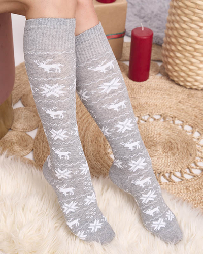 Chaussettes longues de Noël gris clair pour femmes - Sous-vêtements