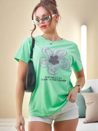 Royalfashion T-shirt en coton pour femmes avec fleur
