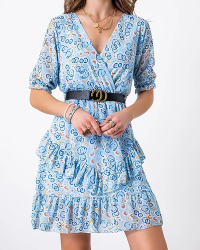 Mini robe femme bleue à motifs - Vêtements