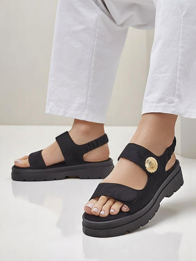 Sandales pour femmes Royalfashion Anthea Nero - daim noir, plateforme 5 cm