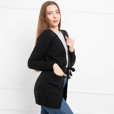 Cardigan noué noir pour femme avec poches - Vêtements