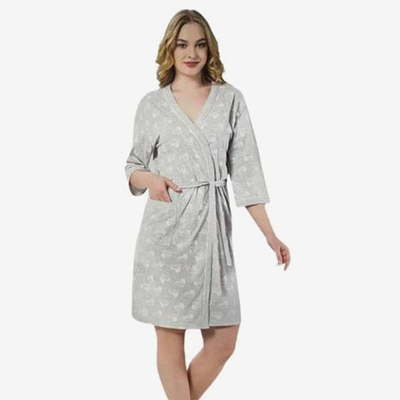 Robe de chambre femme grise avec coeurs - Habillement