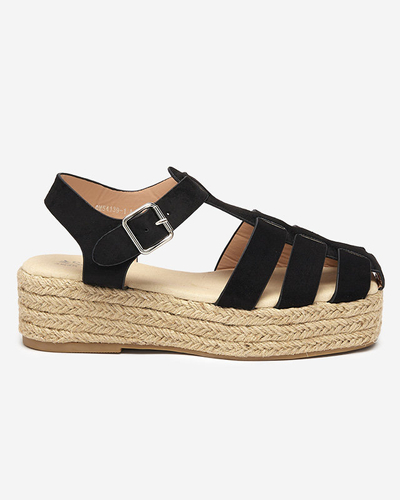 Sandales noires pour femmes en éco-daim sur la plateforme Keniso - Footwear