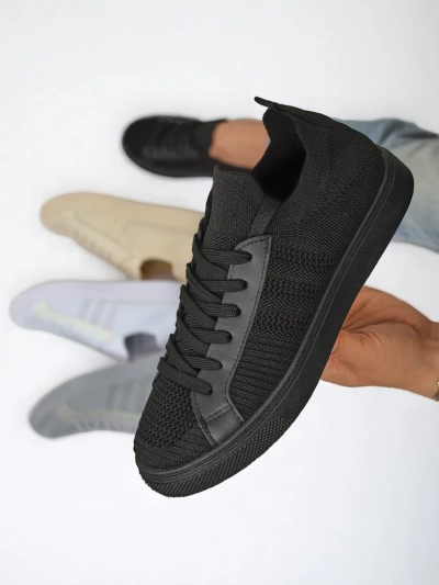 Sneakers pour femmes Livia Nero - baskets noires en tissu et cuir écologique à semelle plate