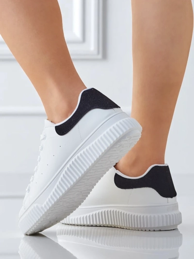 Baskets compensées Callista pour femmes en cuir écologique blanc et noir