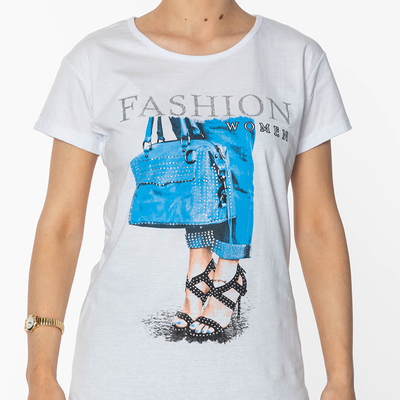 T-shirt femme blanc avec imprimé FASHION- Clothing