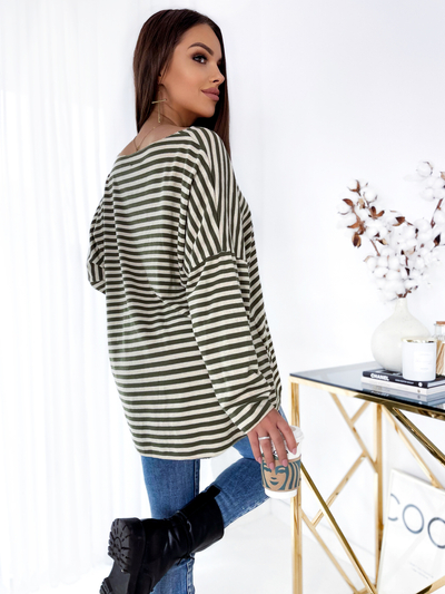 Royalfashion Chemisier rayé vert pour femme avec brocart