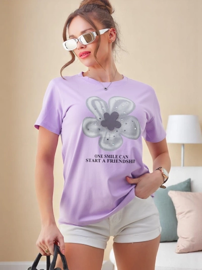 T-shirt en coton Royalfashion pour femmes avec une fleur