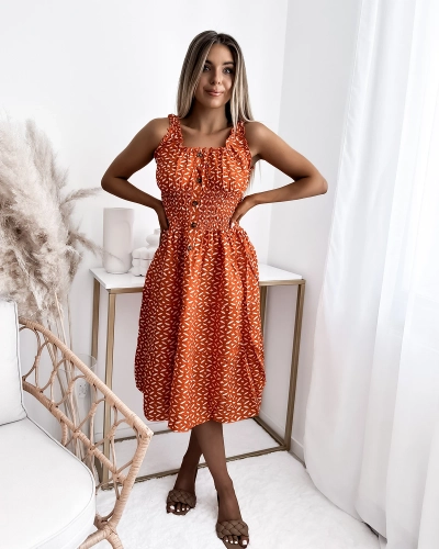 Robe femme au genou avec imprimé en orange- Vêtements