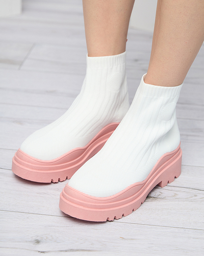 Bottines pour femmes sur semelle épaisse en blanc et rose Korlic-Shoes