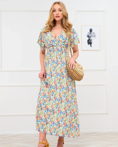 Robe longue à motif floral jaune pour femme - Vêtements