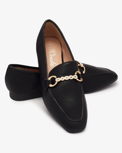 Mocassins noirs pour femmes avec ornements dorés Suletta- Footwear