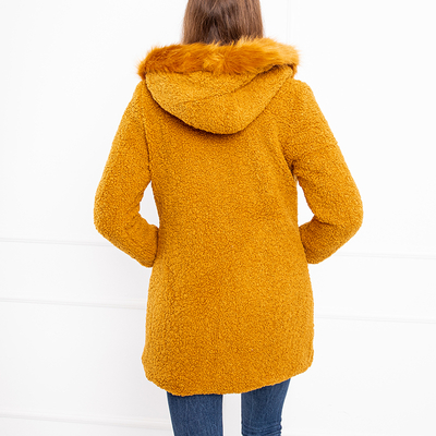 Veste femme jaune à capuche en mouton retourné - Vêtements