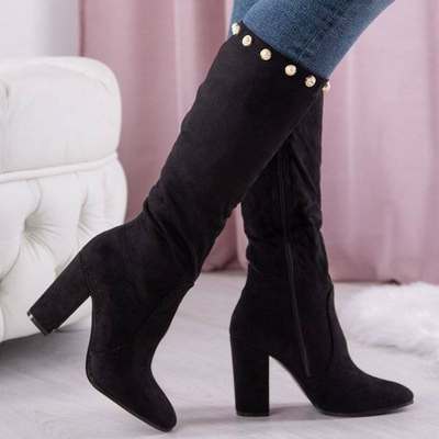 OUTLET Bottes mi-mollet noires sur un montant supérieur Perlova - Chaussures