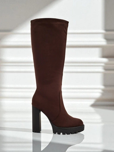 Bottes hautes pour femmes en éco-daim à talons épais GaleNest