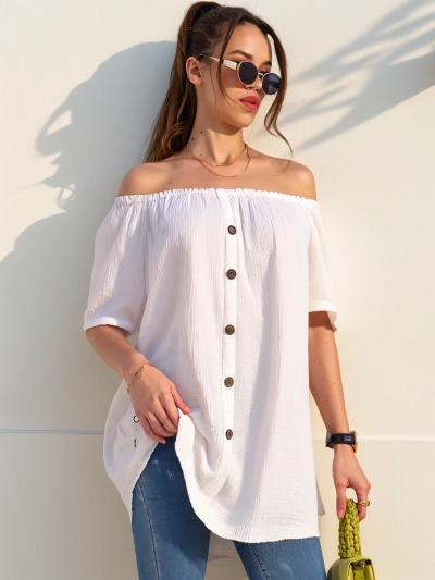 Blouse en coton pour femmes style espagnol avec boutons décoratifs