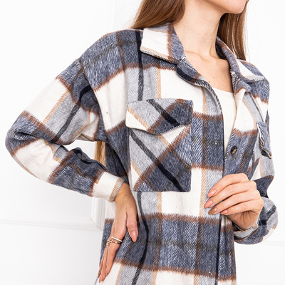 Chemise longue femme à carreaux bleu marine - Vêtements