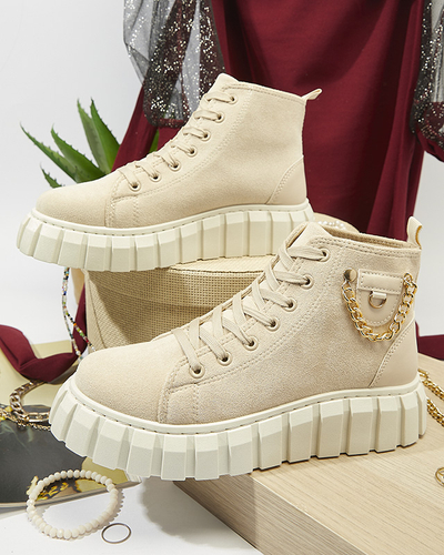 Bottes de sport lacées pour femmes crème avec embellissements Tamti - Chaussures