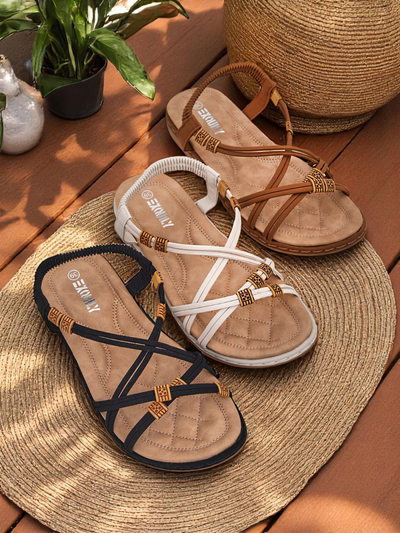 Sandales pour femmes Royalfashion Cressida camel plates confort cuir écologique été