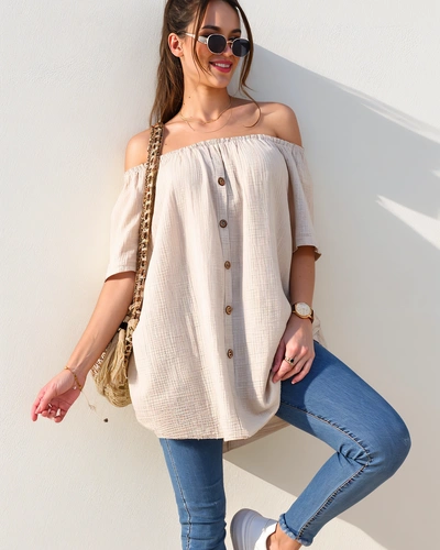 Blouse en coton pour femmes Royalfashion style espagnol avec des boutons décoratifs