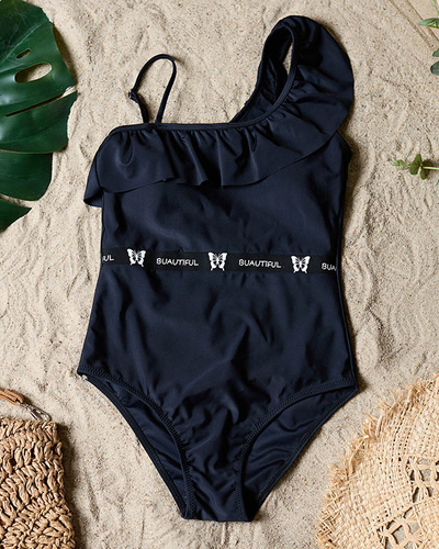 Maillot de bain une pièce noir femme avec volant - Sous-vêtement