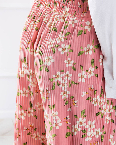 Pantalon en tissu rose à fleurs pour femme - Vêtements