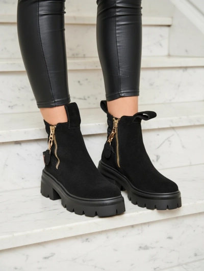 Royalfashion Bottes en daim écologique pour femme en noir Refaset