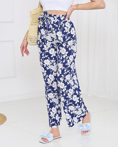 Pantalon palazzo à fleurs bleu marine - Vêtements