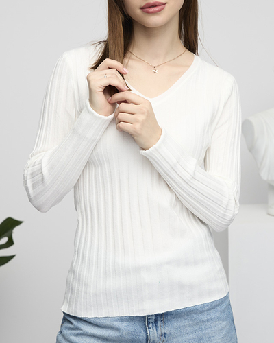 Pull côtelé blanc femme - Vêtements