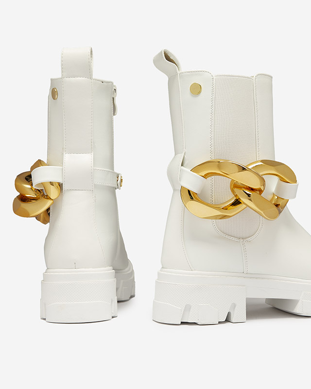 Bottes hautes blanches pour femmes avec embellissement doré Sygiena - Chaussures