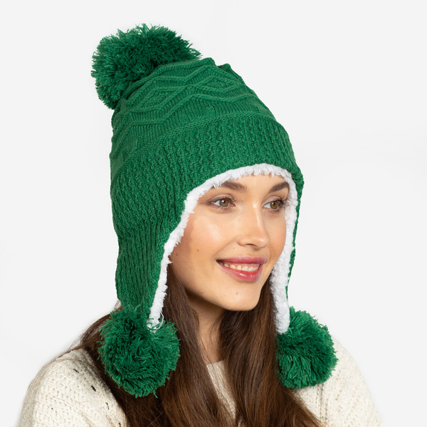 Bonnet isotherme femme vert foncé à pompons - Accessoires