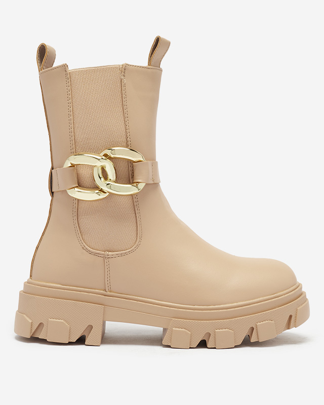 Bottes hautes pour femmes avec une chaîne dorée de couleur camel Setika - Footwear