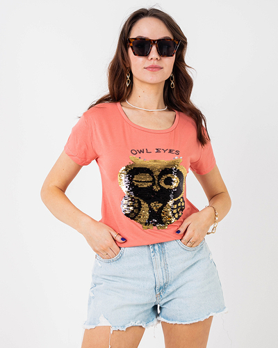 T-shirt femme orange à sequins - Vêtements