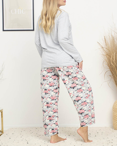 Pyjama pour femme avec imprimé floral de couleur grise GRANDE TAILLE - Vêtements