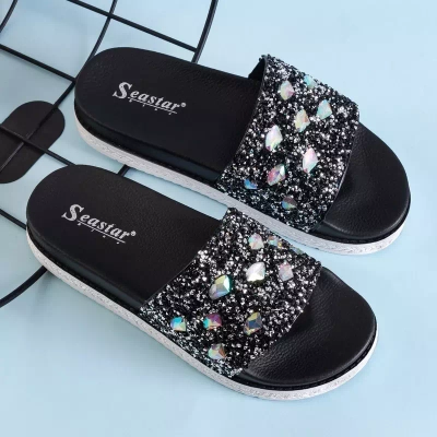 OUTLET Sandales compensées noires pour femmes avec oxydes de zirconium Sailor - Chaussures