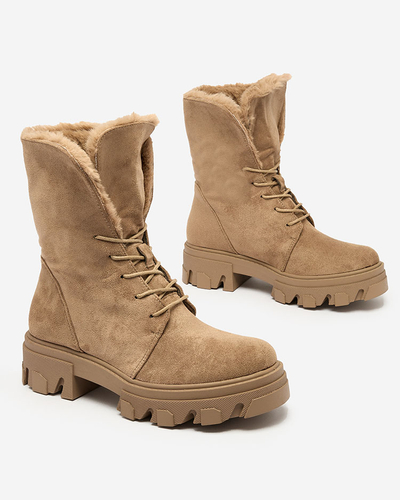 Royalfashion Bottes à lacets pour femmes marron clair Cavenma
