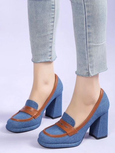 Mocassins en denim pour femmes Royalfashion sur un talon bloc Jozenas