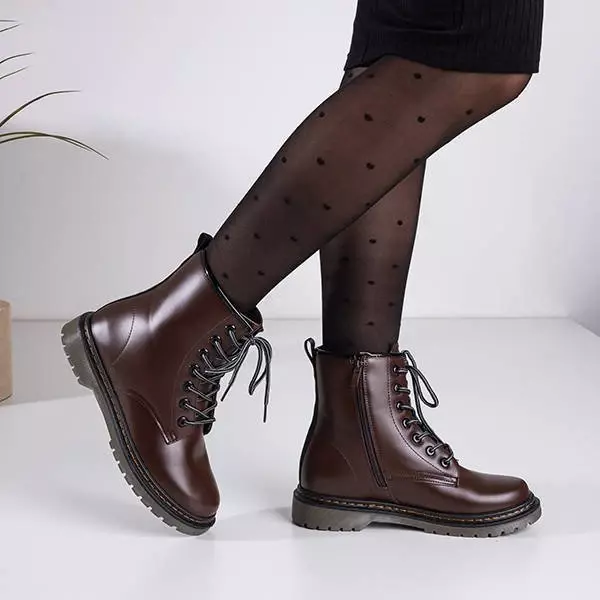 OUTLET Bottines en éco-cuir marron foncé pour femmes Lesita - Chaussures