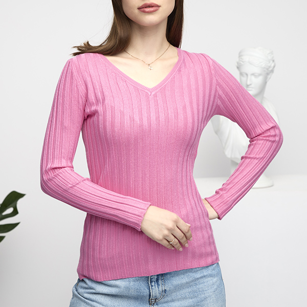Pull côtelé rose femme - Vêtements